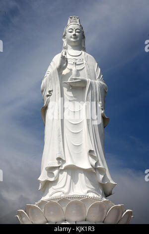 Linh Ung buddhist pagoda.  Quan Am bodhisattva of compassion or goddess of Mercy or lady Buddha.  Giant statue 67 m.   Danang. Vietnam. Stock Photo