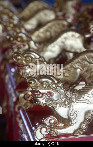 Cao Dai Holy See Temple.  Detail of arm chair with golden dragons. Thay Ninh. Vietnam. Stock Photo