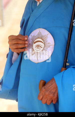 Cao Dai Holy See Temple.  Elederly priest.  Thay Ninh. Vietnam. Stock Photo