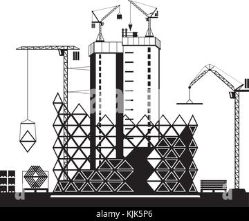 Construction of high rise buildings - vector illustration Stock Vector