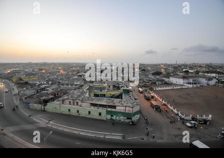 ACCRA, GHANA - APRIL 29, 2012: Panoramic view of Accra, Ghana in the evening from the Jamestown Lighthouse. Stock Photo