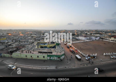 ACCRA, GHANA - APRIL 29, 2012: Panoramic view of Accra, Ghana in the evening from the Jamestown Lighthouse. Stock Photo