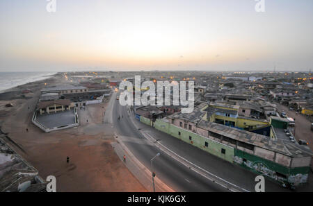 ACCRA, GHANA - APRIL 29, 2012: Panoramic view of Accra, Ghana in the evening from the Jamestown Lighthouse. Stock Photo