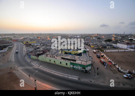 ACCRA, GHANA - APRIL 29, 2012: Panoramic view of Accra, Ghana in the evening from the Jamestown Lighthouse. Stock Photo