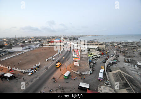 ACCRA, GHANA - APRIL 29, 2012: Panoramic view of Accra, Ghana in the evening from the Jamestown Lighthouse. Stock Photo