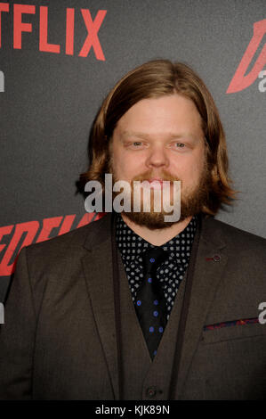 NEW YORK, NY - MARCH 10: Elden Henson attends the 'Daredevil' season 2 premiere at AMC Loews Lincoln Square 13 theater on March 10, 2016 in New York City.   People:  Elden Henson Stock Photo