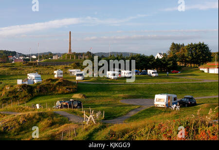 HAUGESUND, NORWAY ON JULY 03, 2010. View of a Camping and the National Monument. Unidentified people. Haraldshaugen. Editorial. Stock Photo