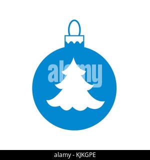 Vector icon Christmas ball with silhouette of Christmas tree on white background. Stock Vector
