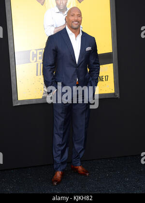 WESTWOOD, CA - JUNE 10: Dwayne Johnson arrives at the Los Angeles Premiere 'Central Intelligence' at Westwood Village Theatre on June 10, 2016 in Westwood, California.   People:  Dwayne Johnson Stock Photo