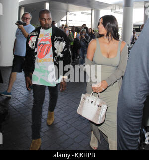 LOS ANGELES, CA - JUNE 12: Kim Kardashian and husband Kanye West are seen at Los Angeles International Airport (LAX) on June 12, 2016 in Los Angeles, California  People:  Kim Kardashian, Kanye West Stock Photo