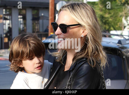 WEST HOLLYWOOD, CA - MAY 16: Model Molly Sims and Son Brooks Alan Stuber (born June 19, 2012) at Au Fudge on May 16, 2016 in West Hollywood, California  People:  Molly Sims, Brooks Alan Stuber Stock Photo