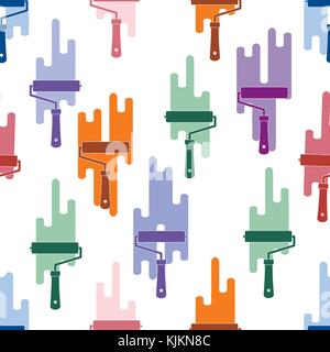 Seamless pattern: paint roller and paint spot. Tools for repair and construction. Stock Vector
