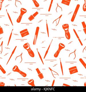 Seamless pattern with variety tools for manicure and pedicure. Personal care. Design for banner, poster or print. Stock Vector
