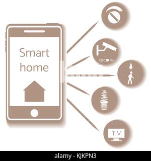 Smart home technology system with centralized control. Design for banner, poster or print. Stock Vector