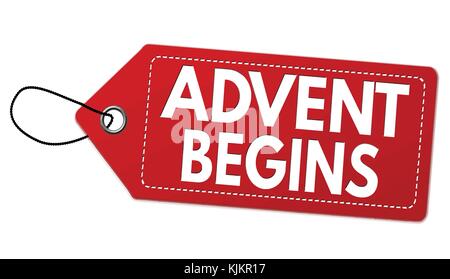 Advent begins  label or price tag on white background, vector illustration Stock Vector