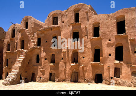 Ksar Ouled Soltane storehouses (Ghorfas). Tunisia. Stock Photo
