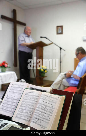 Sunday service at a Protestant church.  Cluses. France. Stock Photo