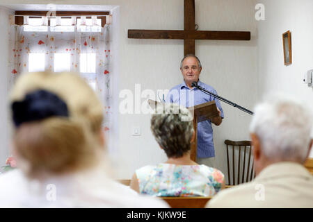 Sunday service at a Protestant church.  Cluses. France. Stock Photo