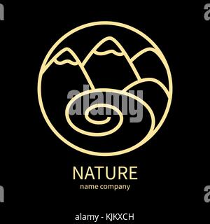 Linear icon of landscape with mountain lake on a black backgroun Stock Vector