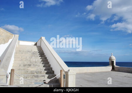 Sesimbra Fort, Portugal; inscription on plaque: 'prohibited passage' Stock Photo