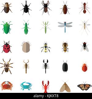 Vector flat long shadow 25 Bug Insect Set Stock Vector