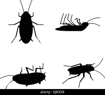 Vector Dead Cockroach Black Silhouette Set Bug Insect Stock Vector