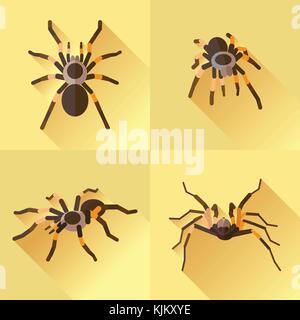 Vector Black Silhouette Spider Tarantola Set Sign Stock Vector