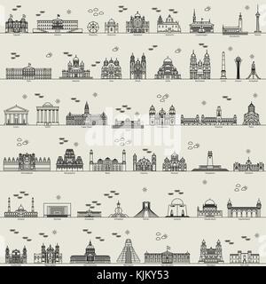 vector line world city collection set icon sign Stock Vector