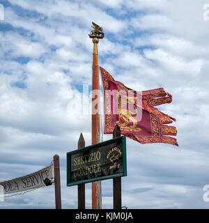VENICE, ITALY - SEPTEMBER 12, 2017: The Heraldic Banner Flag of the City of Venice with the City's symbol of The Winged Lion of St. Marks Stock Photo