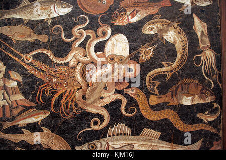 Marine life mosaic, Pompeii, Italy Stock Photo