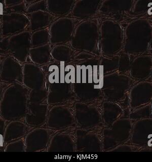 Crocodile dark skin leather texture. Seamless square background, Stock Photo