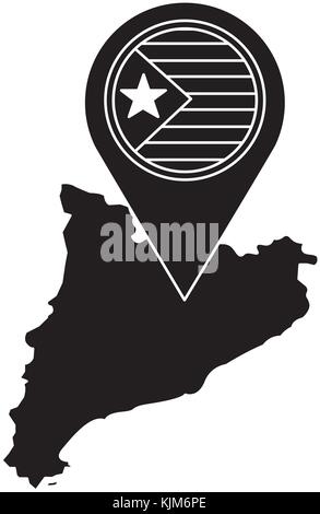 catalunya flag and country outline with gps pin  icon image  Stock Vector