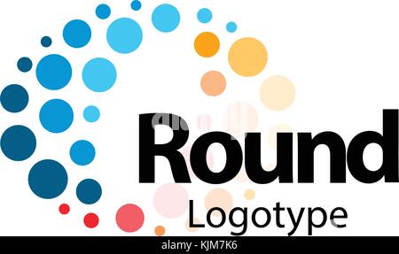 Circular flexible abstract colorful logo. High tech nano molecular sparkling circles sign. Unusual wave vector icon. Round fireworks logotype. Stock Vector