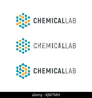 Chemical lab logo template. Abstract hexagon vector logotype. Biology hi-tech technology logos. Medical equipment Stock Vector