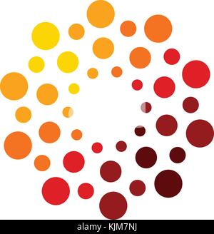 Innovation abstract unusual isolated vector round logo template from circles on white background. Red color shape, connection technology concept.Shine sun, chemical structure sign. Globe medical mind. Stock Vector