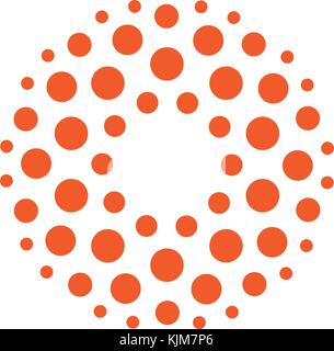 Innovation abstract unusual isolated vector round logo template from circles on white background. Red color shape, connection technology concept.Shine sun, chemical structure sign. Globe medical mind. Stock Vector