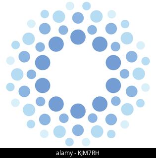 Abstract blue color round logo from circles. Water vector logotype template. Innovative cleaning and freezing method. Sparkling drink icon. Stock Vector