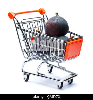 Fresh figs in shopping cart isolated on white. clipping path Stock Photo