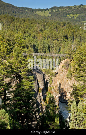 WY02669-00...WYOMING - Bridge over the Yellowstone River on the Hellroaring Creek Trail in Yellowstone National Park. Stock Photo