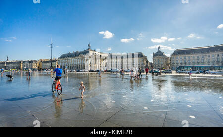 France, Gironde department, Bordeaux, Miroir d'eau reflecting pool at Place de la Bourse Stock Photo