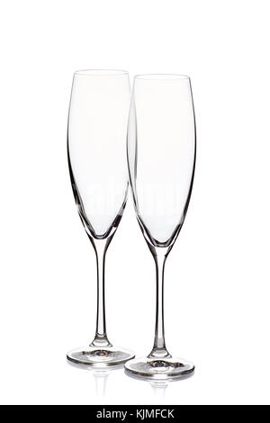 Two empty champagne glasses on white Stock Photo