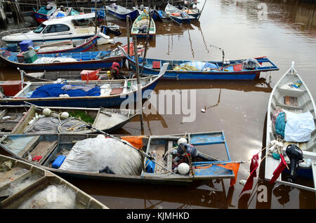 Kuala Selangor,Selangor,Malaysia - circa february : scenery of fisherman's jetty with boat.fisherman always go out in early morning to catch fish Stock Photo