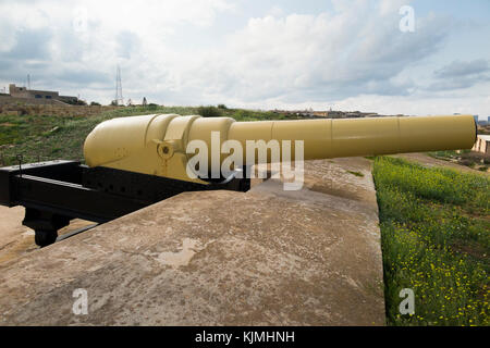 The Armstrong 100 ton gun at Fort Rinella, Malta. The muzzle loading 100 ton gun is the largest front loading cannon / gun battery in the world. (91) Stock Photo