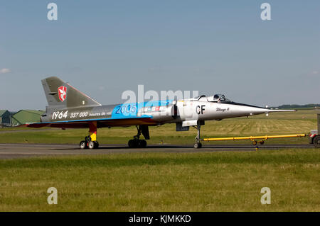 special-livery for retirement of the Mirage 4 from the French Air Force 1964-2005 after 337,000 flight hours Mirage 4P being towed at the 2005 Paris A Stock Photo