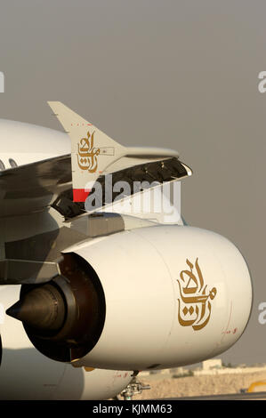 Airbus A380 prototype aircraft serial number msn004 winglet and engine cowling with Arabic script