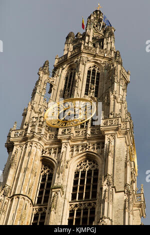 Facade of the Cathedral of Our Lady (Onze-Lieve-Vrouwekathedraal) in Antwerp, Belgium. Stock Photo