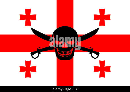 Georgian flag combined with the black pirate image of Jolly Roger with cutlasses Stock Photo
