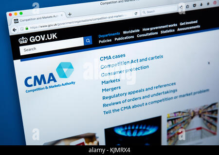 LONDON, UK - NOVEMBER 17TH 2017: The homepage of the official website for the Competition and Markets Authority - the non-ministerial UK government de Stock Photo
