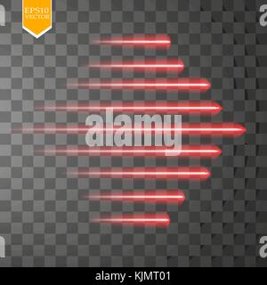 Speed glow red neon lines isolated. Set of motion signs. Vector illustration. Stock Vector
