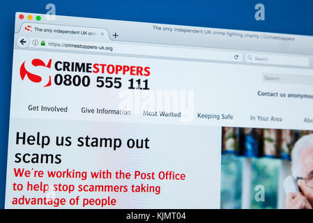 LONDON, UK - NOVEMBER 17TH 2017: The homepage of the official website for Crimestoppers - the independent crime-fighting organisation in the UK, on 17 Stock Photo
